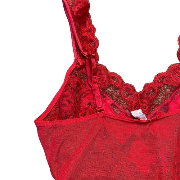 Vintage Victoria's Secret Gold Tag Red Lace Thong Back Teddy Size P - Picture 5 of 7